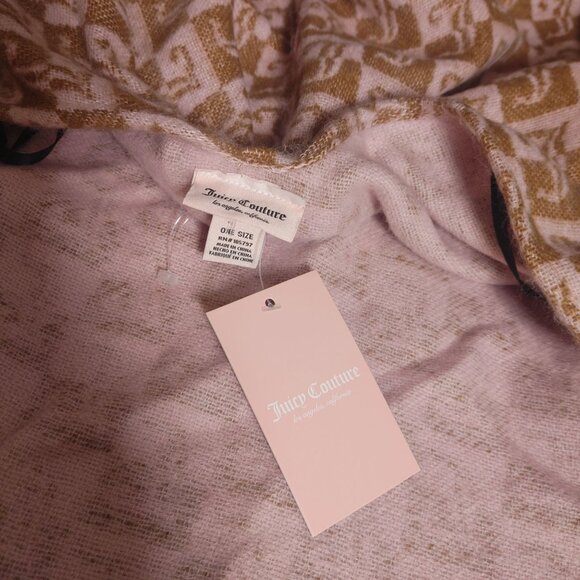 Juicy Couture Shawl Wrap Cover Up Beige Pink Logo Monogrammed Fringe Soft Blend - Picture 10 of 16